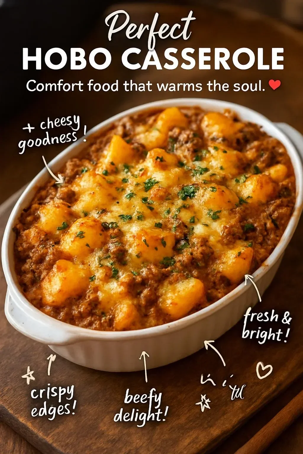 Delicious Hobo Casserole served in a colorful dish.