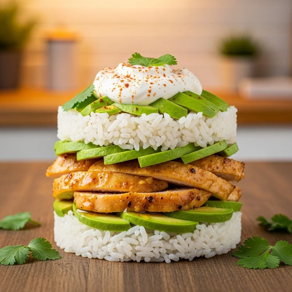 Delicious Honey Lime Chicken served with Avocado Rice Stack for dinner