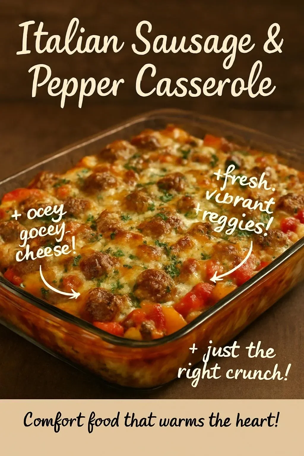 Delicious Italian Sausage & Pepper Casserole served in a bowl