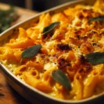 Pumpkin Ricotta Pasta Bake topped with herbs and cheese