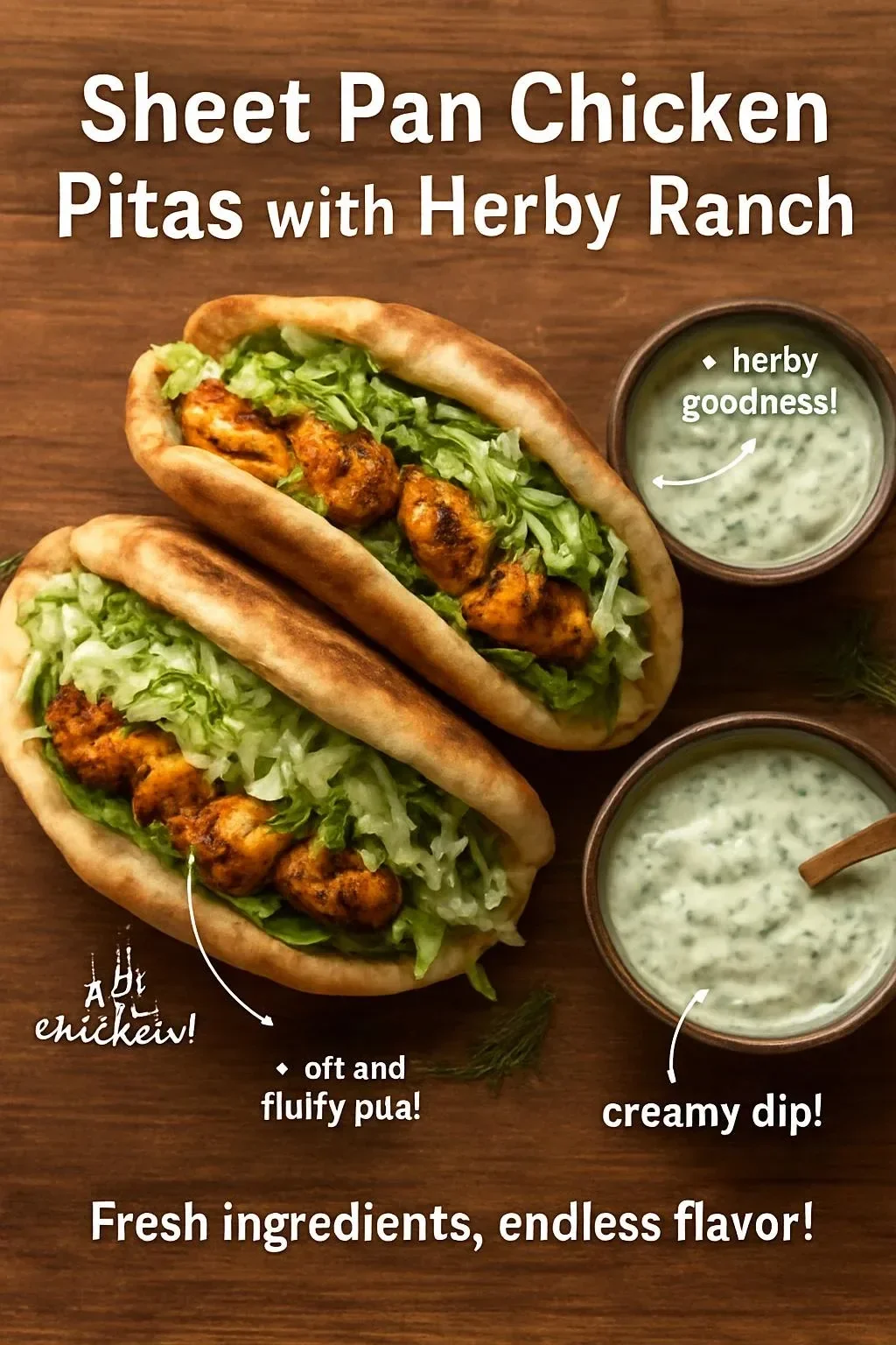 Sheet Pan Chicken Pitas with fresh vegetables and sauces