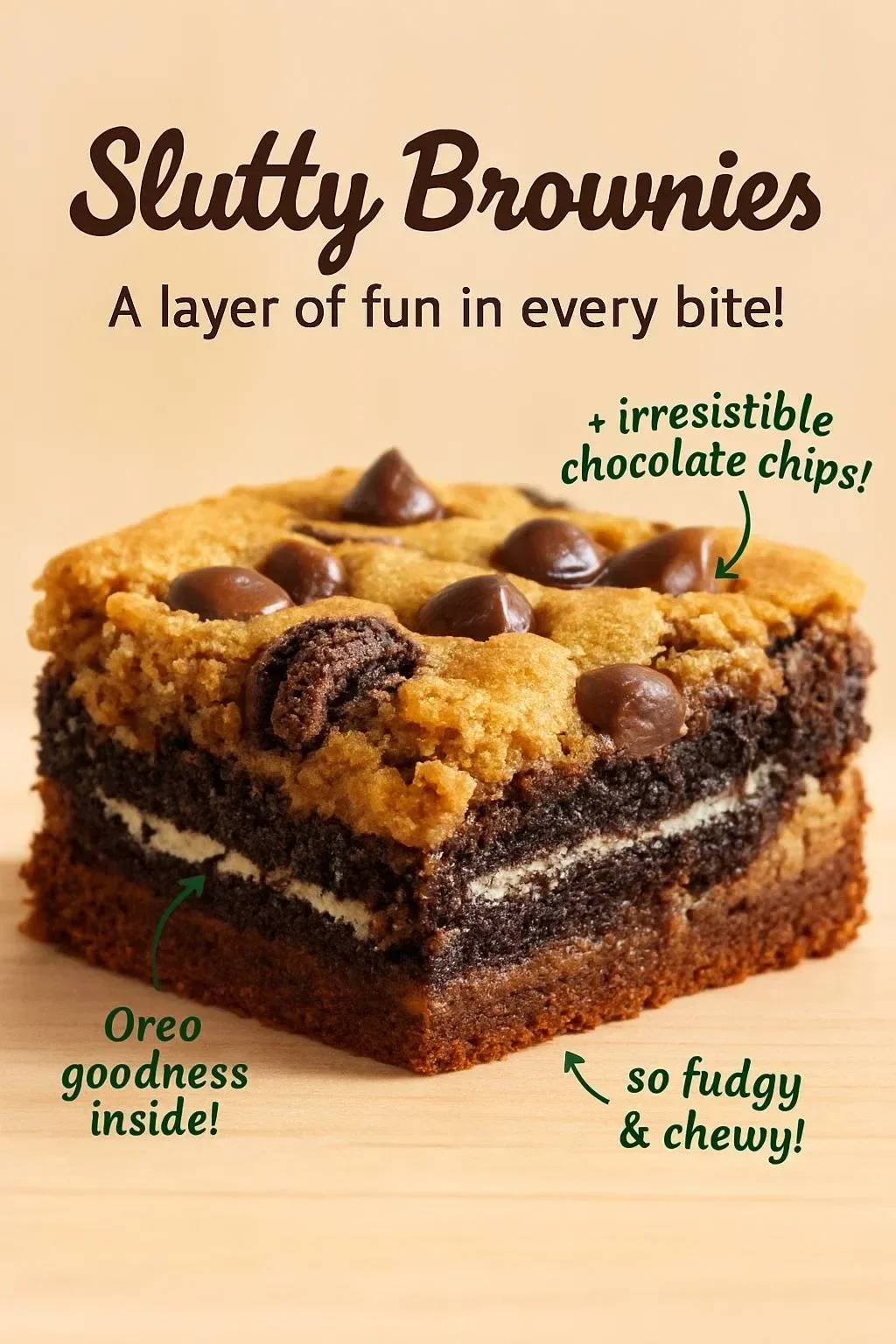 Decadent Slutty Brownies layered with cookie dough and fudgy brownie mix