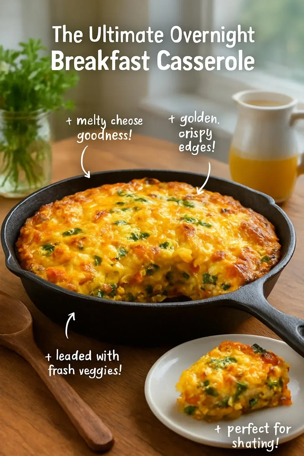 Delicious ultimate overnight breakfast casserole baked and ready to serve