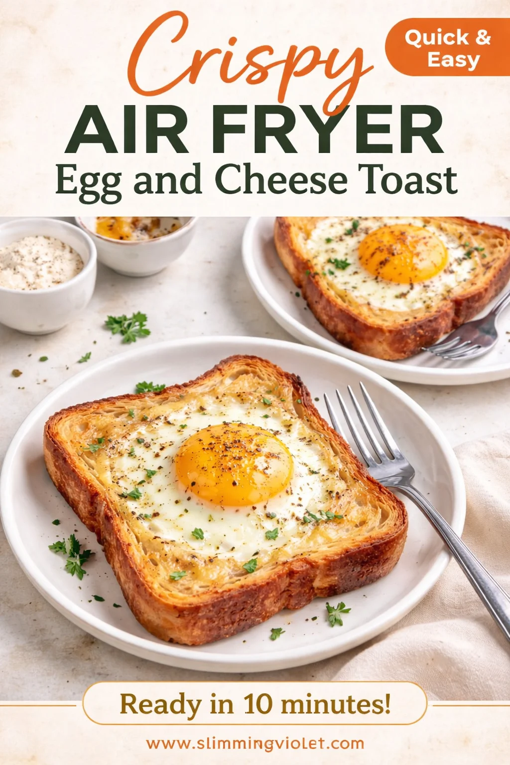Air Fryer Egg and Cheese Toast prepared and served on a plate
