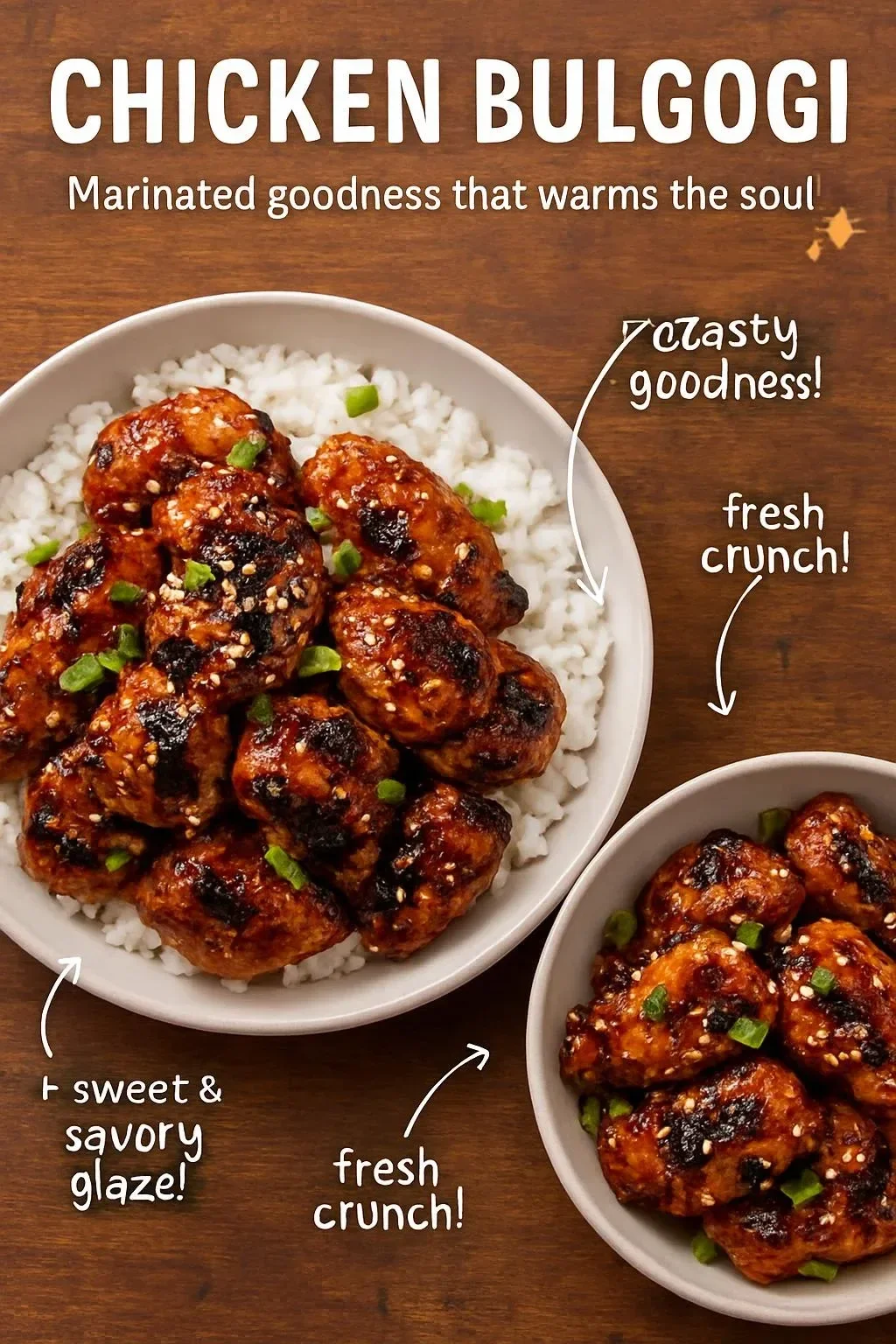 Delicious Chicken Bulgogi served with rice and vegetables in a bowl