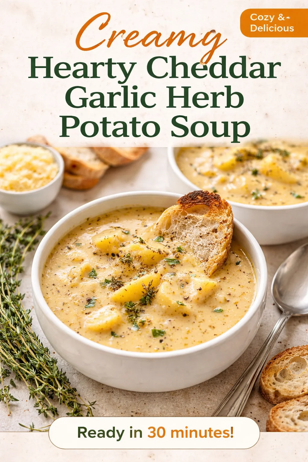 Hearty Cheddar Garlic Herb Potato Soup Recipe