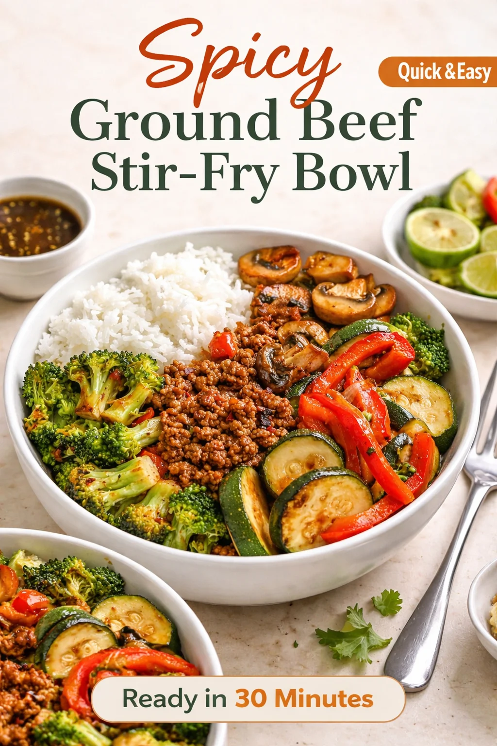 Spicy Ground Beef Stir-Fry Bowl with vegetables and spices