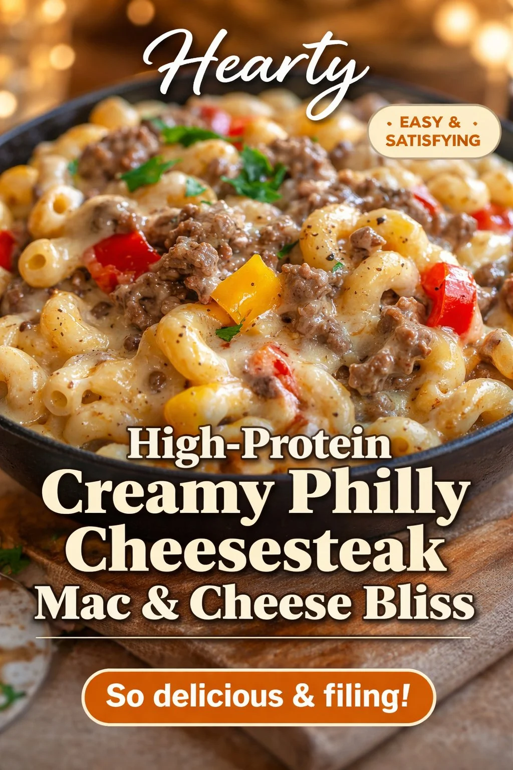 High-Protein Creamy Philly Cheesesteak Mac & Cheese Bliss