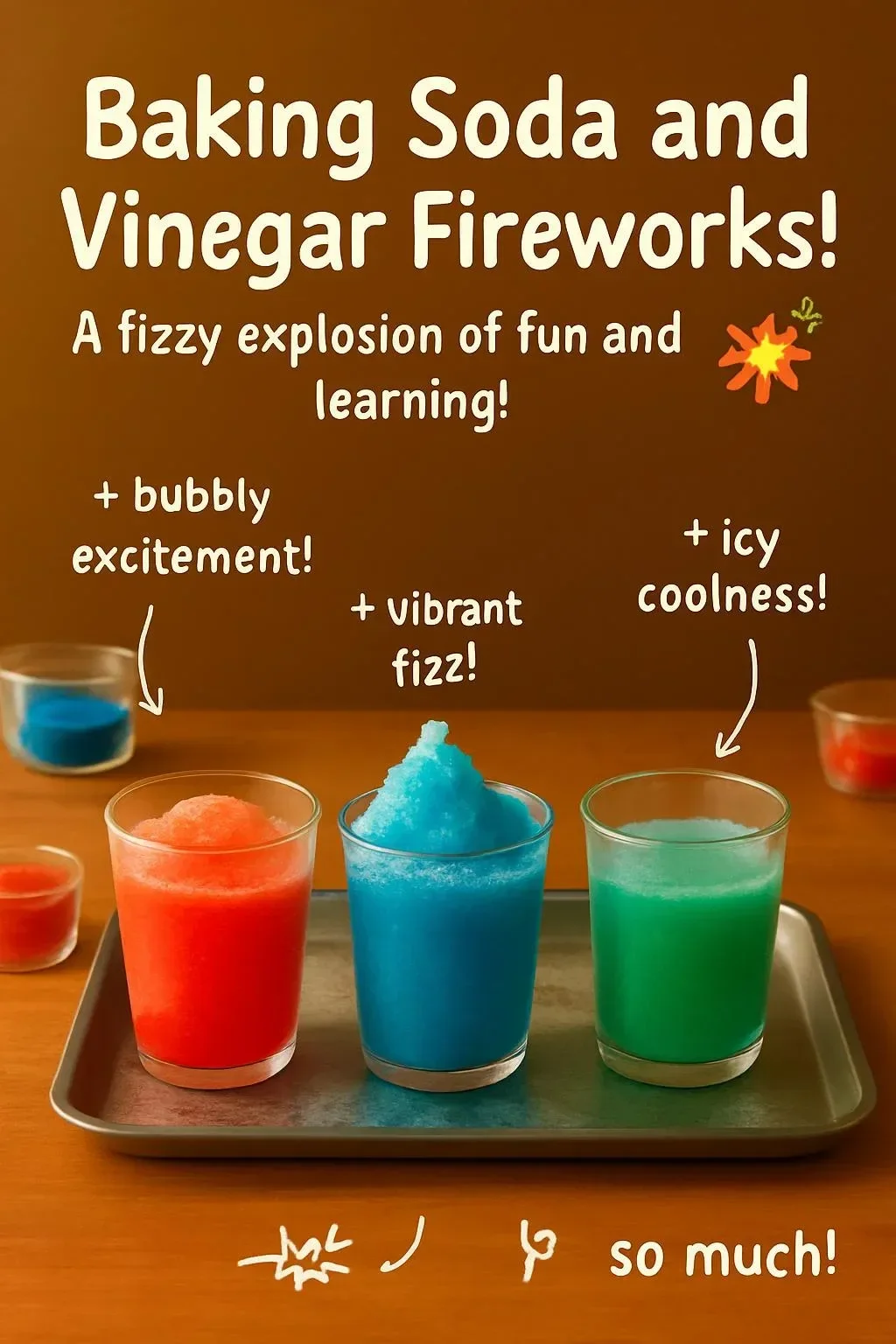 Baking Soda and Vinegar Fireworks Experiment with colorful eruptions