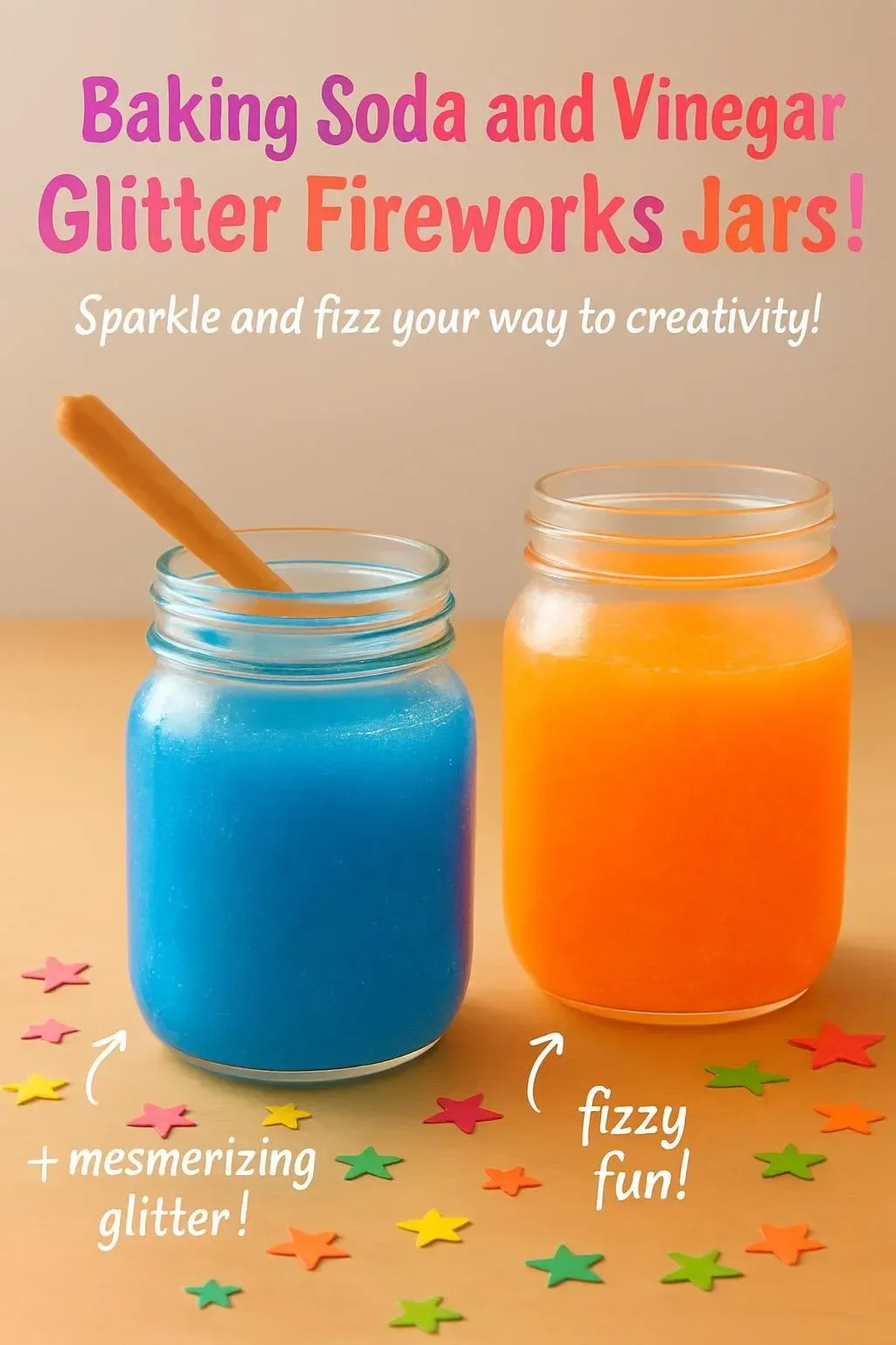 Baking Soda and Vinegar Glitter Fireworks Jars