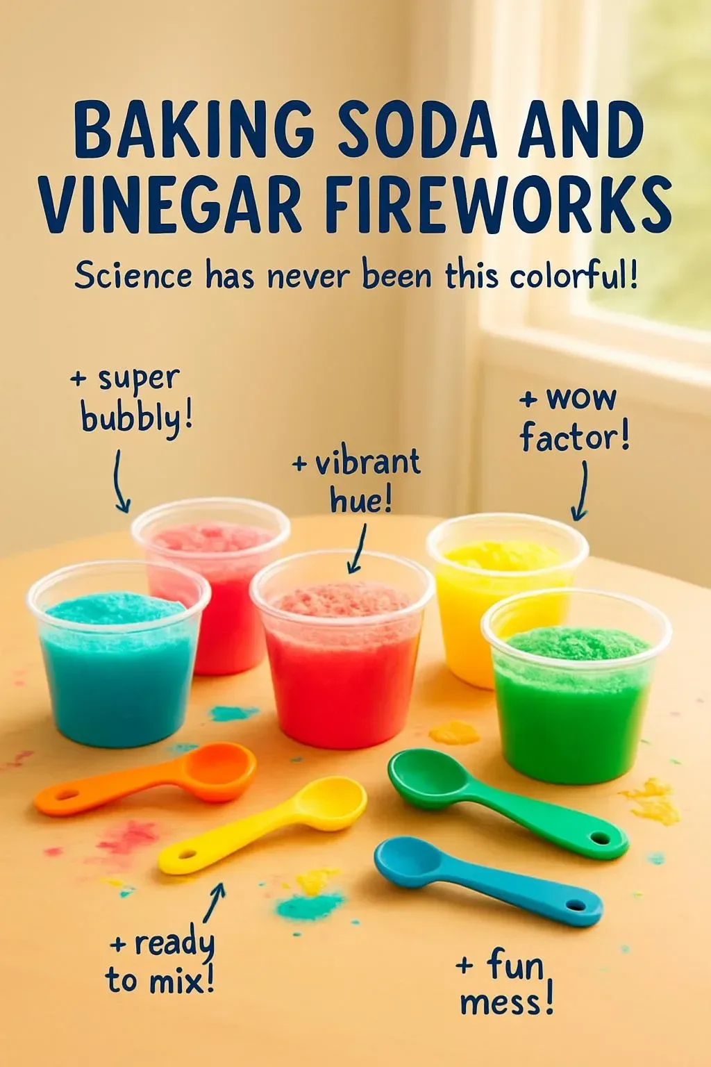 Colorful baking soda and vinegar fireworks demonstration for kids