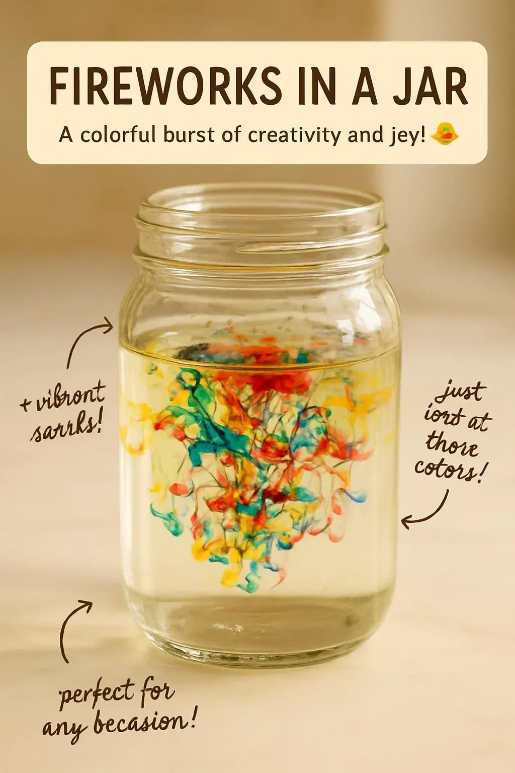 Colorful fireworks in a jar, showcasing vibrant lights and sparkles.