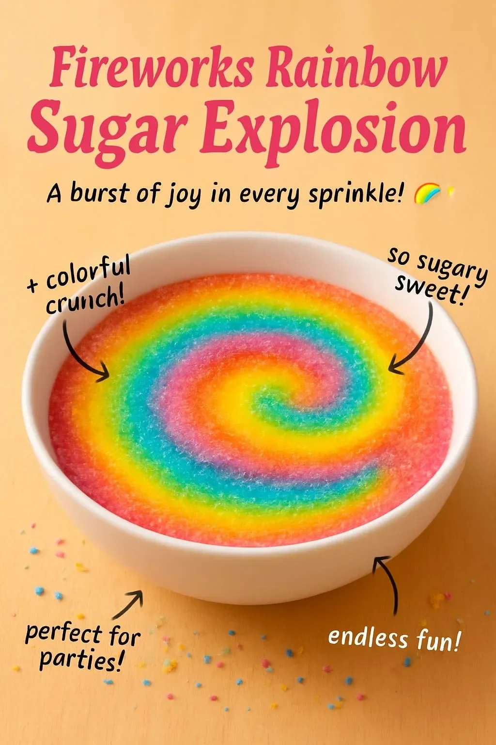 Colorful Fireworks Rainbow Sugar Explosion dessert bursting with sweetness