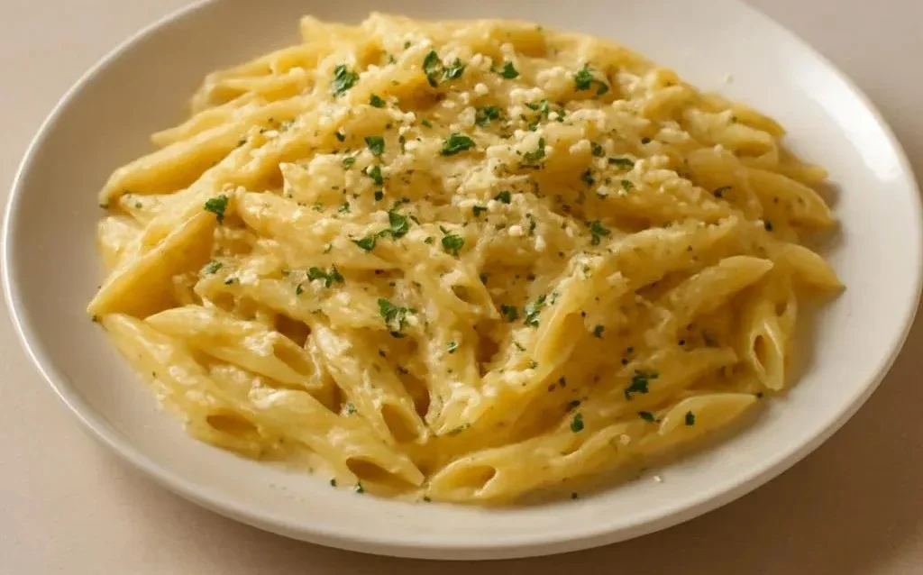 One Pot Creamy Garlic Pasta 4 Bowl of one pot creamy garlic pasta topped with parsley and parmesan cheese