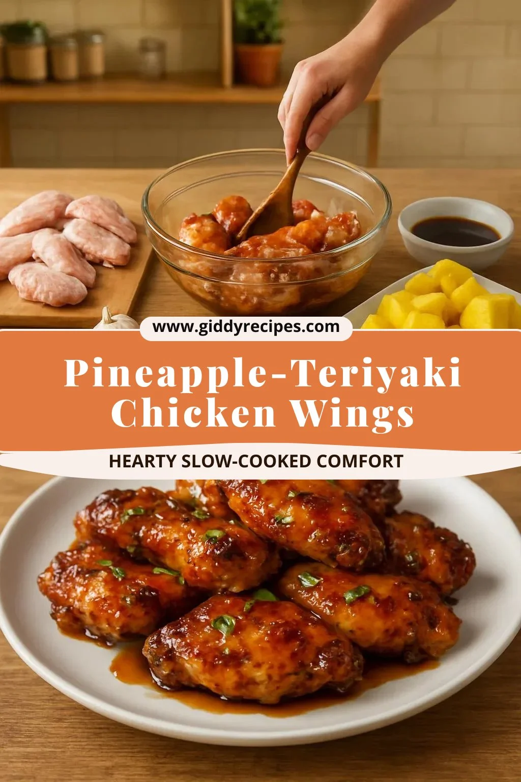 Delicious pineapple-teriyaki chicken wings garnished with sesame seeds