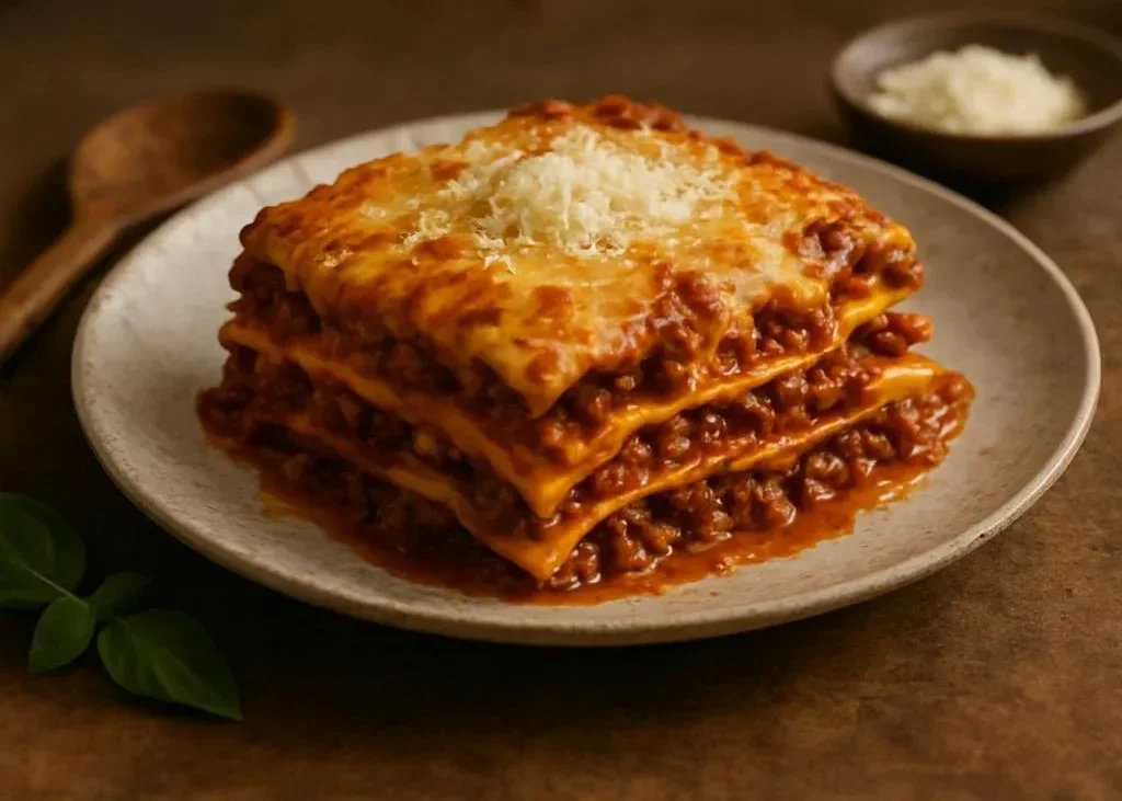 Delicious Bolognese Lasagna with layers of meat and cheese