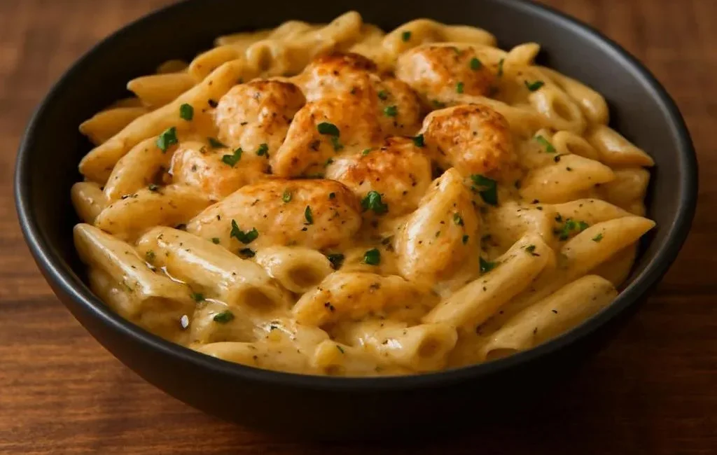 Delicious Cajun Chicken Pasta with spices and creamy sauce served in a bowl