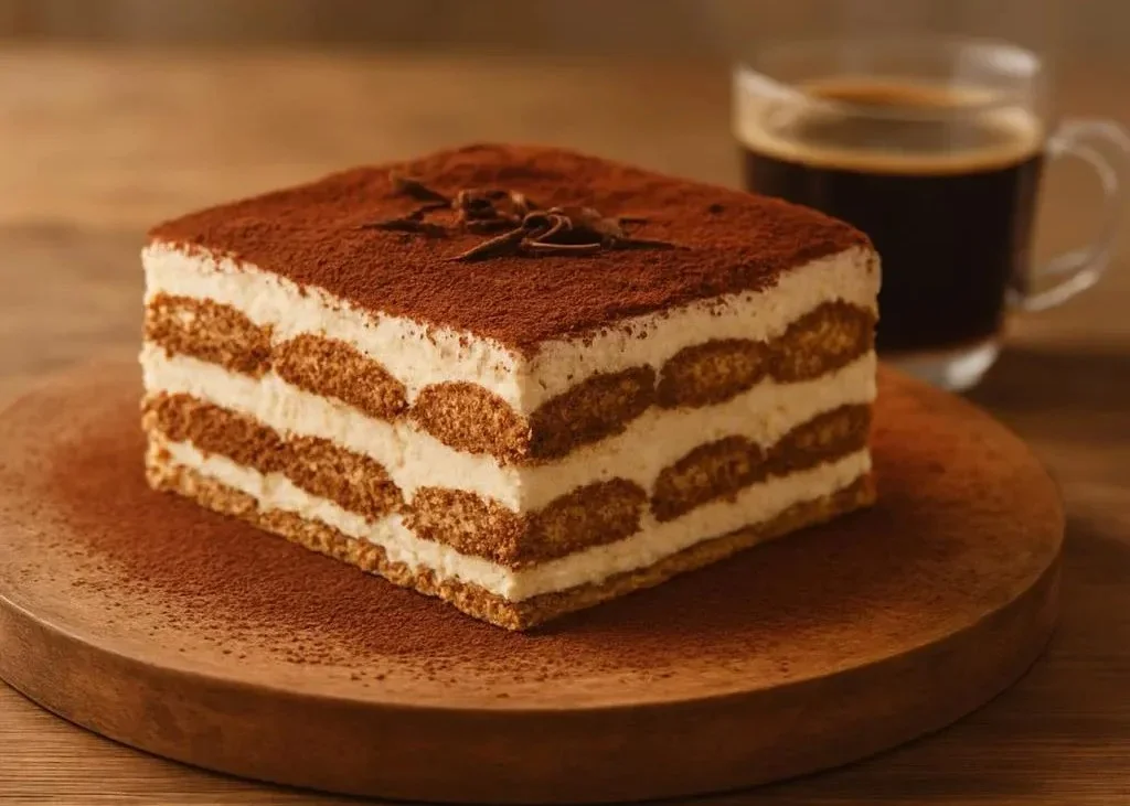 Classic tiramisu dessert made with coffee, mascarpone, and cocoa powder
