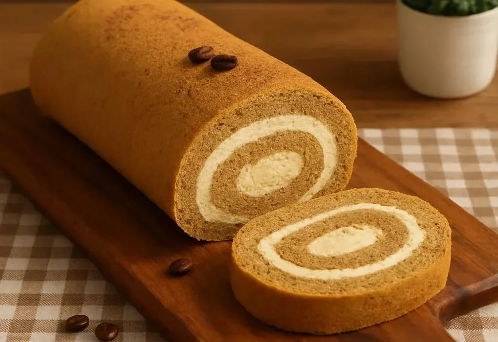 Delicious Coffee Swiss Roll dessert with rich coffee flavors and cream filling
