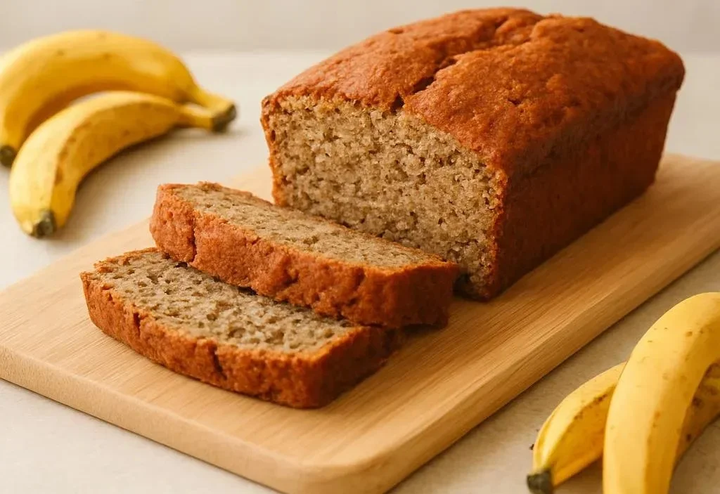 Easy Banana Bread 5 Loaf of easy banana bread fresh out of the oven, ready to serve.