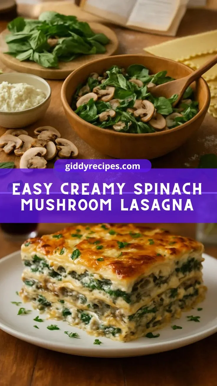 Easy Creamy Spinach Mushroom Lasagna