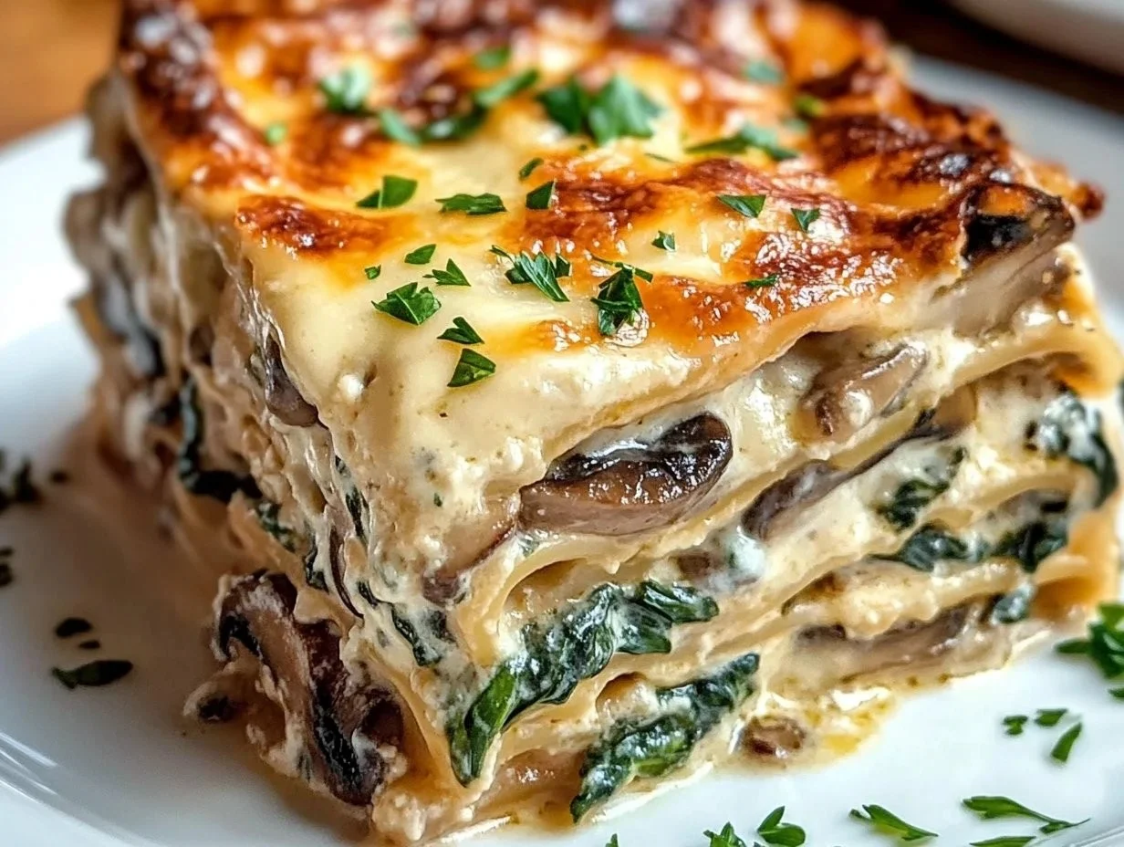 Easy Creamy Spinach Mushroom Lasagna