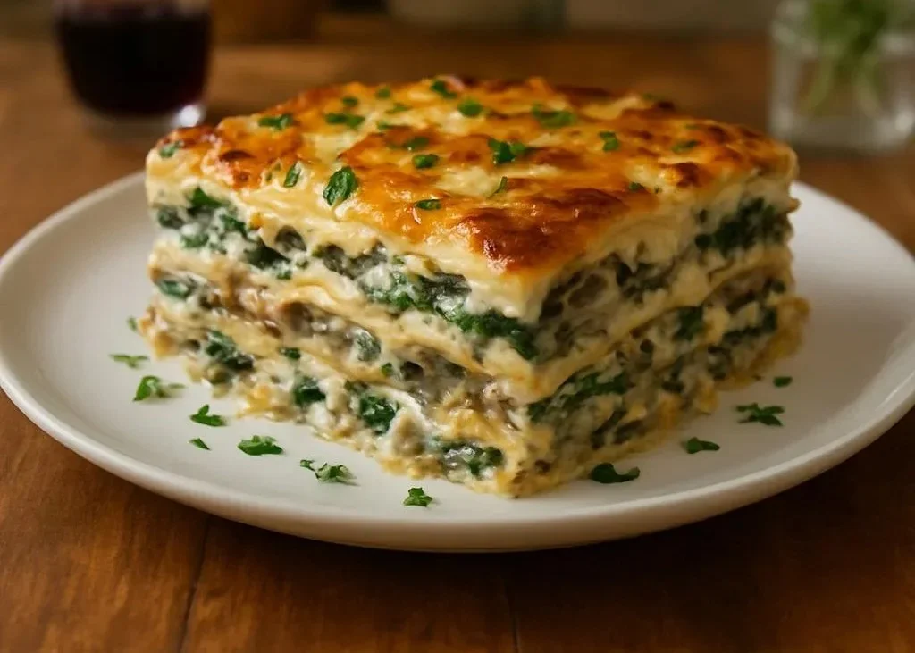 Easy Creamy Spinach Mushroom Lasagna