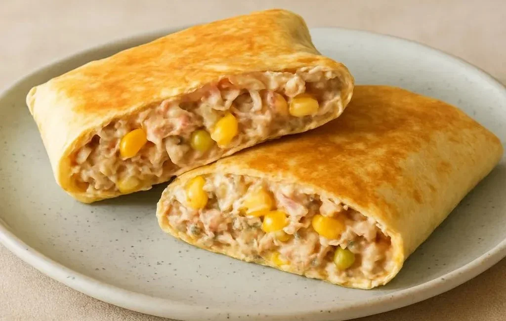Tuna melt wrap with melted cheese and vegetables