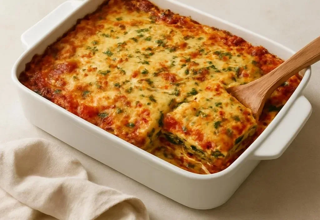 Delicious vegetarian lasagna with layers of veggies and cheese