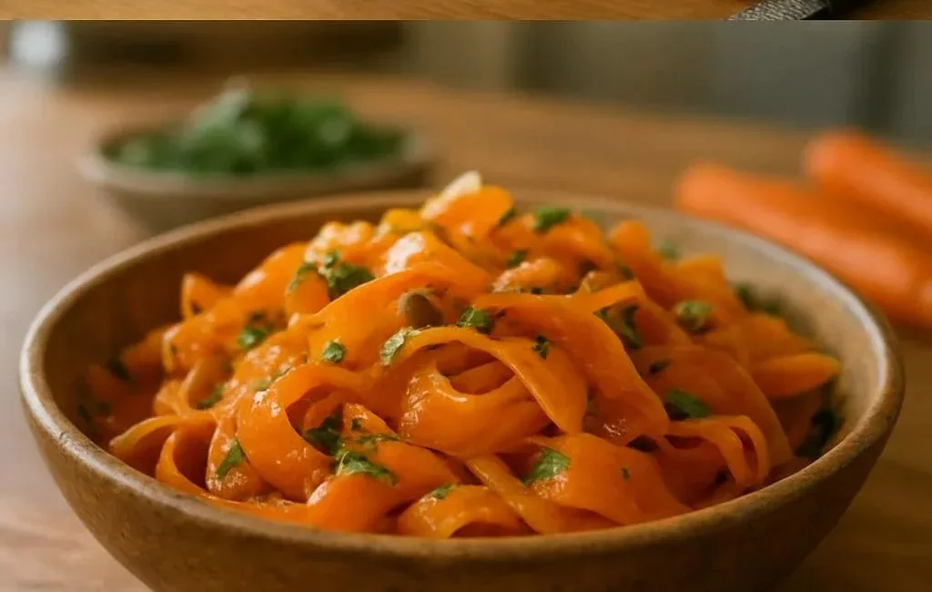 Viral carrot salad with fresh ingredients and vibrant colors.