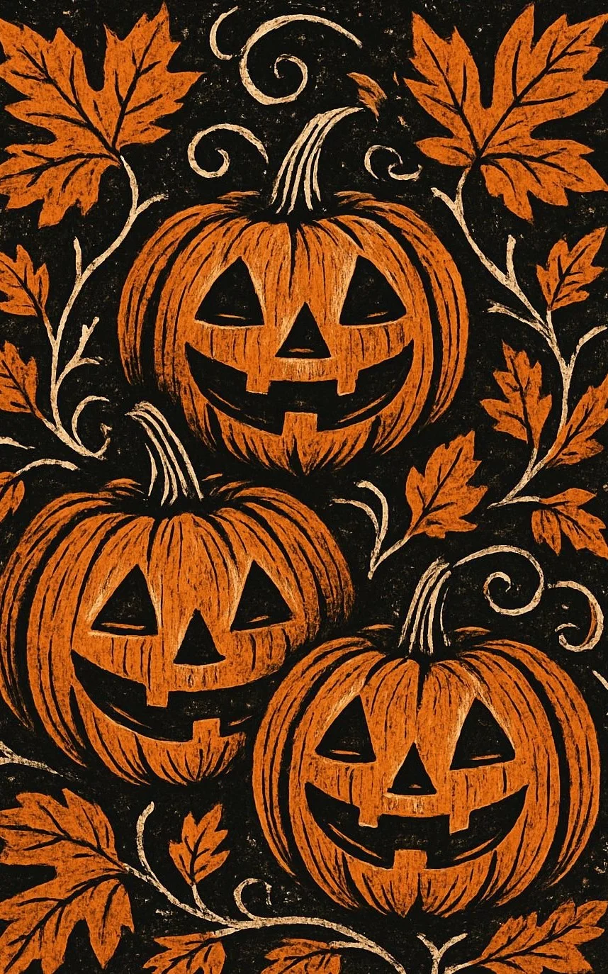 Antique Pumpkin Patch Linocut Wall Art for rustic fall decor