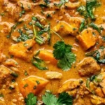 Chicken Sweet Potato Curry served in a bowl with herbs and spices