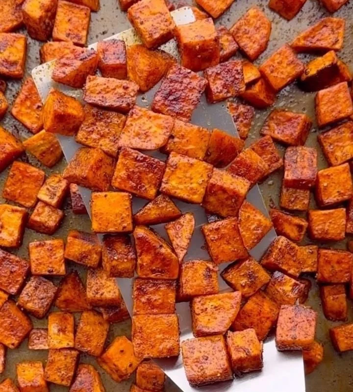 Delicious roasted sweet potatoes served as a healthy side dish
